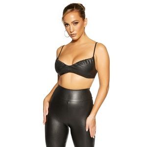 Naked wardrobe faux black leather stretch crop top bralette perfect for layering